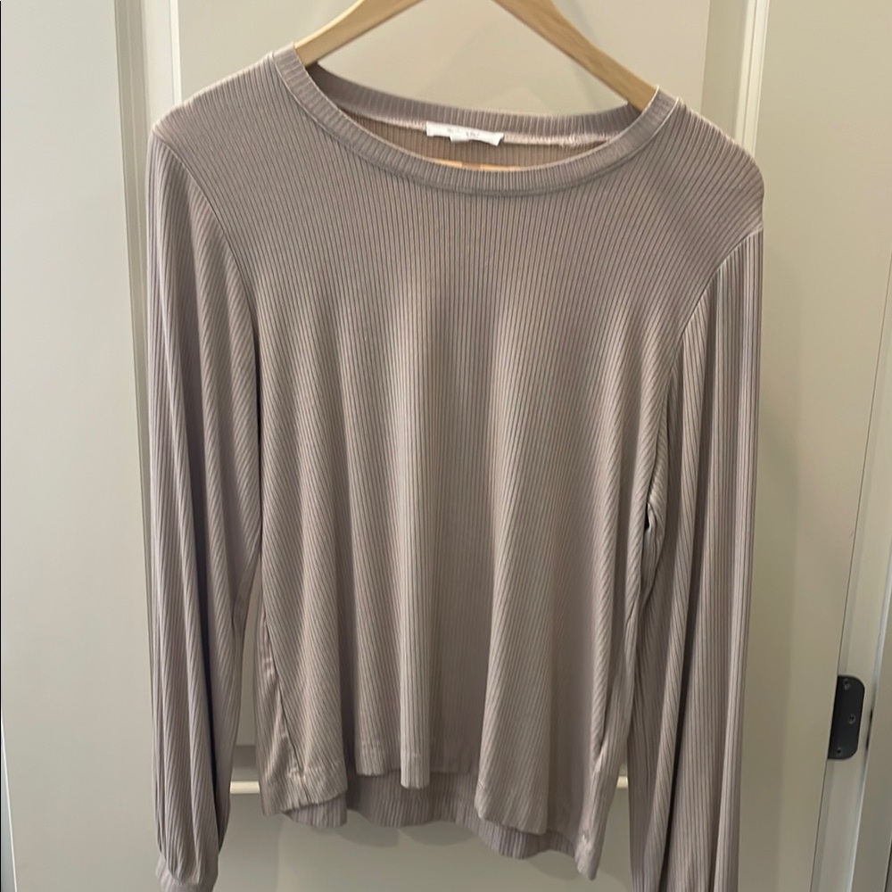 Splendid Beige Relaxed Blouse with Crew Neck